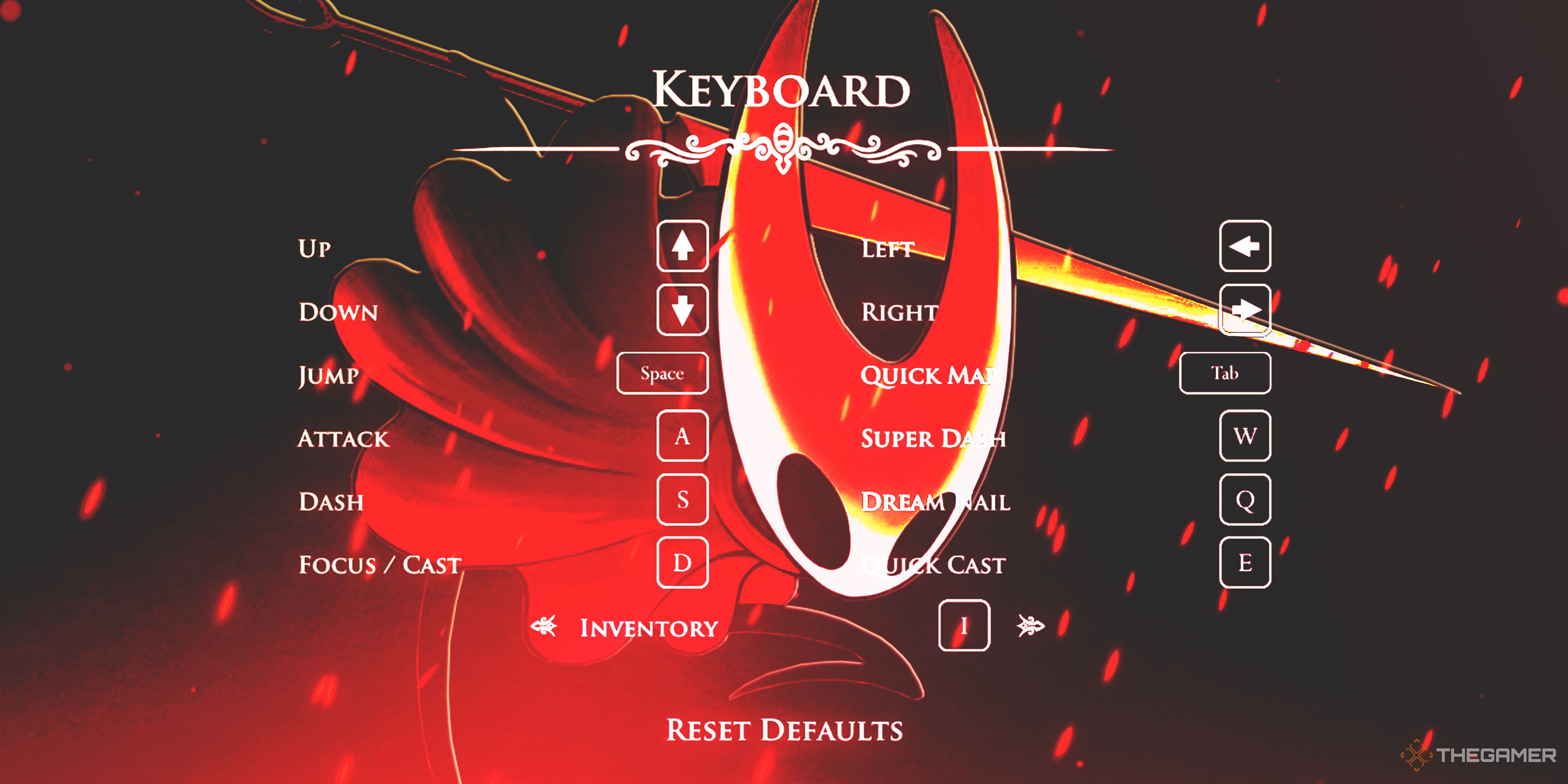 Hollow Knight's controls overlaid over Hornet from Hollow Knight: Silksong.